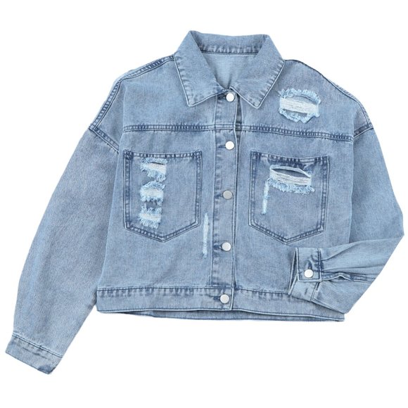 Sky Blue Rhinestone Fringe Denim Jacket - Picture 14 of 15